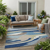 5' X 8' Blue And Beige Abstract Washable Indoor Outdoor Area Rug