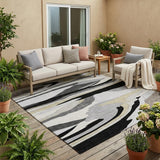 5' X 8' Black And Gray Abstract Washable Indoor Outdoor Area Rug
