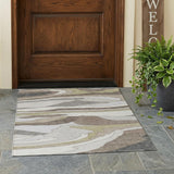 3' X 5' Ivory And Flax Abstract Washable Indoor Outdoor Area Rug