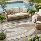 5' X 8' Ivory And Flax Abstract Washable Indoor Outdoor Area Rug