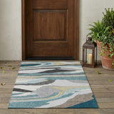 3' X 5' Teal Blue And Gray Abstract Washable Indoor Outdoor Area Rug