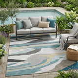 5' X 8' Teal Blue And Gray Abstract Washable Indoor Outdoor Area Rug
