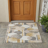 3' X 5' Gold And Pewter Geometric Washable Indoor Outdoor Area Rug