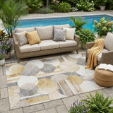 5' X 8' Gold And Pewter Geometric Washable Indoor Outdoor Area Rug