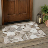 3' X 5' Tan And Brown Geometric Washable Indoor Outdoor Area Rug