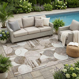 5' X 8' Tan And Brown Geometric Washable Indoor Outdoor Area Rug