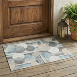 3' X 5' Teal Blue And Silver Geometric Washable Indoor Outdoor Area Rug