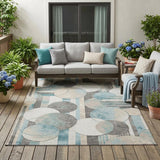5' X 8' Teal Blue And Silver Geometric Washable Indoor Outdoor Area Rug