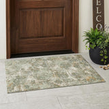 3' X 5' Green And Beige Abstract Washable Indoor Outdoor Area Rug