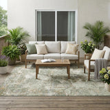 5' X 8' Green And Beige Abstract Washable Indoor Outdoor Area Rug