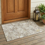 3' X 5' Ivory And Silver Abstract Washable Indoor Outdoor Area Rug