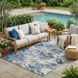5' X 8' Navy Blue And Blue Abstract Washable Indoor Outdoor Area Rug