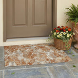 3' X 5' Orange And Khaki Abstract Washable Indoor Outdoor Area Rug