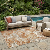 5' X 8' Orange And Khaki Abstract Washable Indoor Outdoor Area Rug