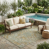 5' X 8' Green And Brown Floral Medallion Washable Indoor Outdoor Area Rug