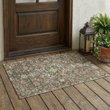 3' X 5' Chocolate And Brown Floral Medallion Washable Indoor Outdoor Area Rug