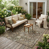 5' X 8' Chocolate And Brown Floral Medallion Washable Indoor Outdoor Area Rug