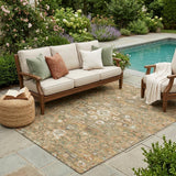 5' X 8' Copper And Orange Floral Medallion Washable Indoor Outdoor Area Rug