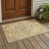 3' X 5' Gold And Copper Floral Medallion Washable Indoor Outdoor Area Rug