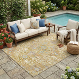 5' X 8' Gold And Copper Floral Medallion Washable Indoor Outdoor Area Rug