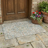3' X 5' Ivory And Pewter Floral Medallion Washable Indoor Outdoor Area Rug