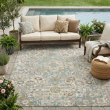 5' X 8' Ivory And Pewter Floral Medallion Washable Indoor Outdoor Area Rug