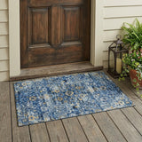 3' X 5' Navy Blue And Blue Floral Medallion Washable Indoor Outdoor Area Rug