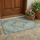 3' X 5' Teal Blue And Pewter Floral Medallion Washable Indoor Outdoor Area Rug