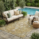 5' X 8' Walnut And Gold Floral Medallion Washable Indoor Outdoor Area Rug
