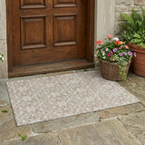 3' X 5' Beige And Brown Damask Washable Indoor Outdoor Area Rug