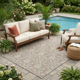 5' X 8' Beige And Brown Damask Washable Indoor Outdoor Area Rug