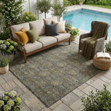 5' X 8' Black And Coffee Damask Washable Indoor Outdoor Area Rug