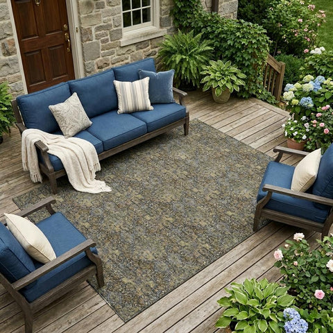 8' X 10' Black And Coffee Damask Washable Indoor Outdoor Area Rug