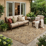 5' X 8' Copper And Orange Damask Washable Indoor Outdoor Area Rug
