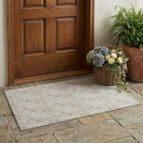 3' X 5' Ivory And Silver Damask Washable Indoor Outdoor Area Rug