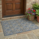 3' X 5' Navy Blue And Blue Damask Washable Indoor Outdoor Area Rug