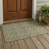 3' X 5' Olive Green And Green Damask Washable Indoor Outdoor Area Rug