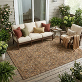 5' X 8' Orange And Brown Damask Washable Indoor Outdoor Area Rug