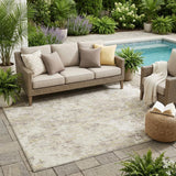 5' X 8' Ivory And Silver Abstract Washable Indoor Outdoor Area Rug