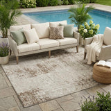 5' X 8' Beige And Brown Abstract Washable Indoor Outdoor Area Rug