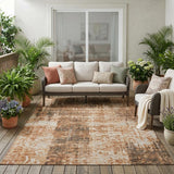 5' X 8' Copper And Orange Abstract Washable Indoor Outdoor Area Rug