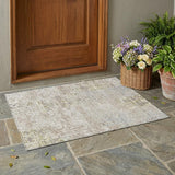 3' X 5' Ivory And Silver Abstract Washable Indoor Outdoor Area Rug