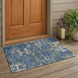 3' X 5' Navy Blue And Blue Abstract Washable Indoor Outdoor Area Rug