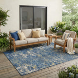 5' X 8' Navy Blue And Blue Abstract Washable Indoor Outdoor Area Rug