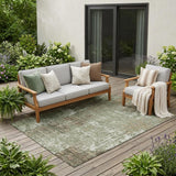 5' X 8' Olive Green And Green Abstract Washable Indoor Outdoor Area Rug