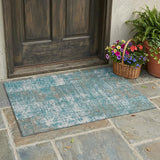 3' X 5' Teal Blue And Pewter Abstract Washable Indoor Outdoor Area Rug