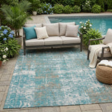 5' X 8' Teal Blue And Pewter Abstract Washable Indoor Outdoor Area Rug