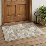3' X 5' Beige And Brown Floral Medallion Washable Indoor Outdoor Area Rug