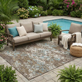 5' X 8' Brown And Coffee Floral Medallion Washable Indoor Outdoor Area Rug