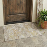 3' X 5' Ivory And Silver Floral Medallion Washable Indoor Outdoor Area Rug